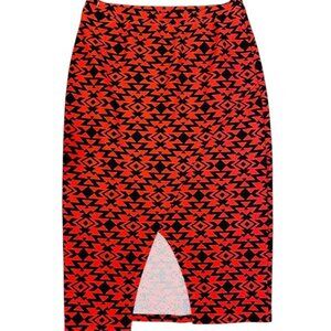 Bobeau Red Geometric Tribal Pencil Skirt, Sz. M, Chic, Stretch